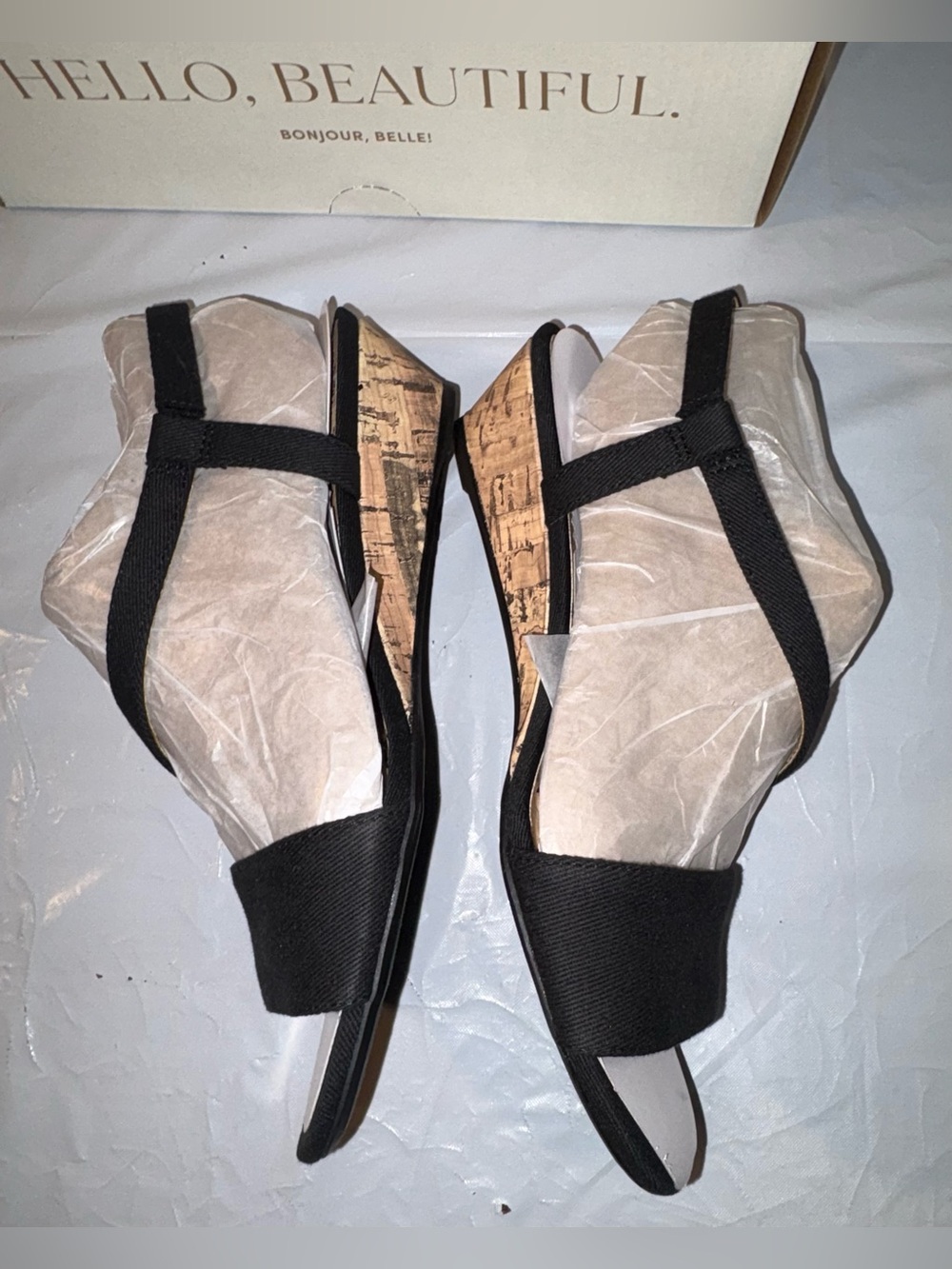 NIB LifeStride Black Canvas Strappy Wedge Sandals, Size 7.5
